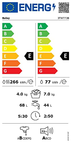 Miniatura 6 de Balay 3tw773b Lavadora Y Secadora Integrable, Carga Frontal, Capacidad Para Lavar 7 Kg, Capacidad Para Secar 4 Kg, E, 60 Cm, 1.200 Rpm, Blanco
