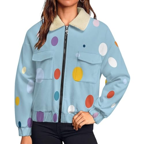 Chaqueta sudadera polar de mujer clásica con estampado de lunares y cremallera