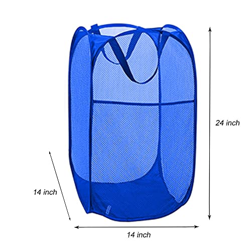 Image of Larpur Mesh Laundry Basket, Pop up Laundry Hamper with Handles, Collapsible Clothes Basket for Travel, College, Dorm, Royal Blue