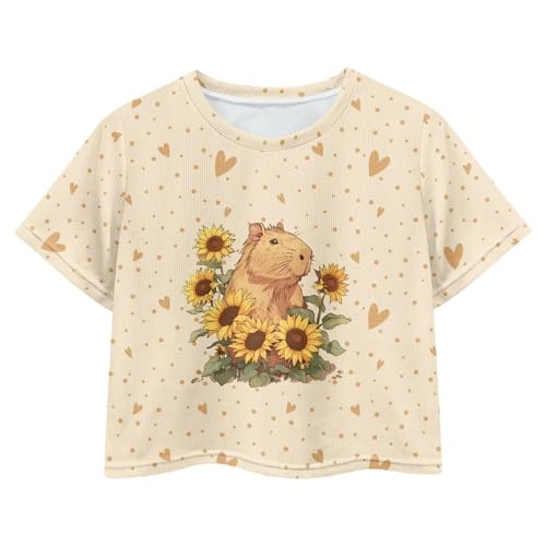 Image of Girls Crop Tees Crew Neck Casual Short Sleeve T Shirts Kids Loose Soft Comfortable Tees Blouses Shirt for Little Girl