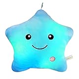 KAHEAUM Cute LED Night Light Up Throw Pillow Inserts Star Stuffed Animals Plush Toys for Kids Children’s Day Gift Son Daughter Girls Boys,Decorative Blue Throw Pillows for Couch,Sofa,Bed,Room,Office