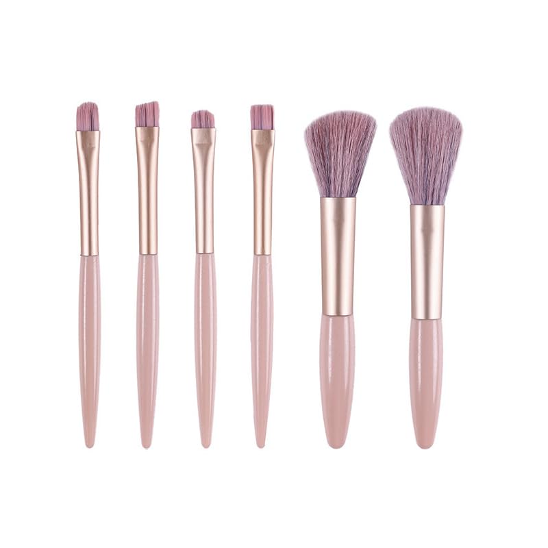 Set of 6 Pink Makeup Brush Set, Professional Mini Travel Foundation Brush Kit, Eyeshadow Brush, Blending Brush for Mixing, Fixing and Applying Liquid, Creams and Powder Cosmetics