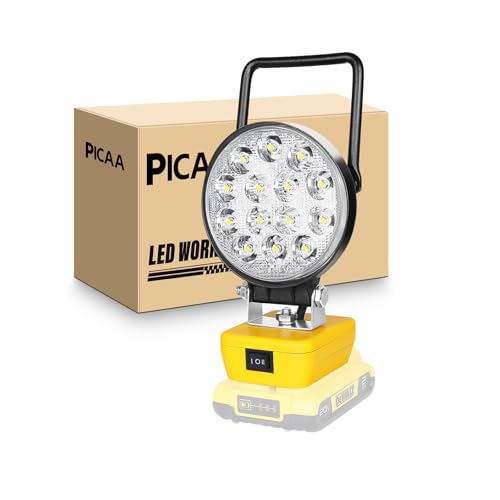 PICAA Cordless LED Work Light, 42W 4200LM 6500K Portable Floodlight for Dewalt 18V/20V Battery, Type-C&USB Charging - Ideal for Outdoor Workplace Camping, Hiking & Construction Sites(No Battery)