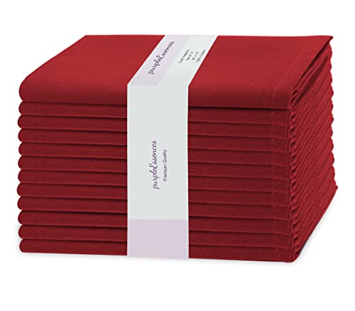 PurpleEssences Set mit 12 Stoffservietten (45.7x45.7 cm), 100 % Baumwolle, für den täglichen Gebrauch, perfekte Abendessen-Servietten/Tischservietten, Rot Cover
