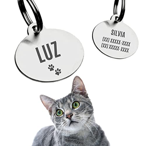Alubrax Coleira Guizo Com Placa de Identificação Pet Plaquinha Pingente Personalizada Para Gatos