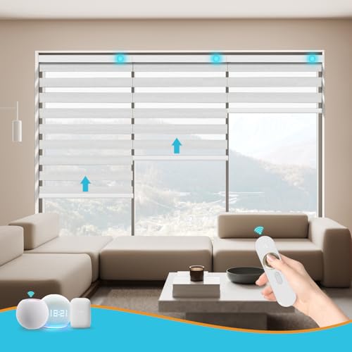 Blindify Motorized Zebra Blinds with Remote Smart Blind Work with Homekit Alexa SmartThings Electric Day and Night Shade Cordless Automatic Solar Powered Window Shade Customize(Classic White)