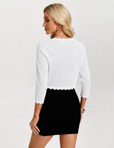 GRACE KARIN Cropped Cardigan for Women 3/4 Sleeve Bolero Shrug Summer White Cardigan for Women Dress Fashion Clothing(Bright White,M) — view 5