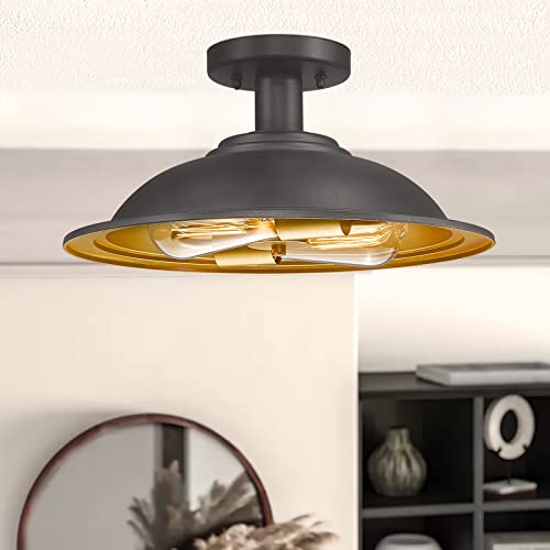 Emliviar Industrial Ceiling Light Fixture, 2-Light Farmhouse Semi Flush Mount Ceiling Light With Metal Shade, Black And Gold Finish, Xe230F Bk+Gd #TOP2
