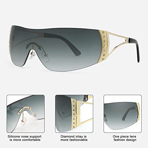 FEISEDY Rimless Y2K Sunglasses for Women Men Fashion Futuristic Wrap Around Oversized Trendy Shield B9073 5