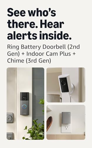 Image of Ring Battery Doorbell (newest model), Speckled Gray with Indoor Cam Plus, White and Chime (newest model)