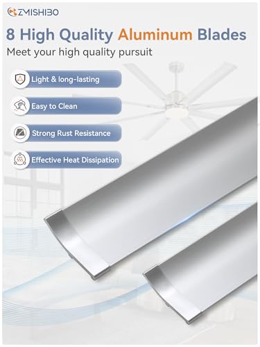 ZMISHIBO 72 inch Smart Aluminium Blade Ceiling Fans with Lights and Remote, Outdoor Large Ceiling Fans with Remote/Alexa/App for Patio Living Room, Nickel Ceiling Fan, 8 Blades