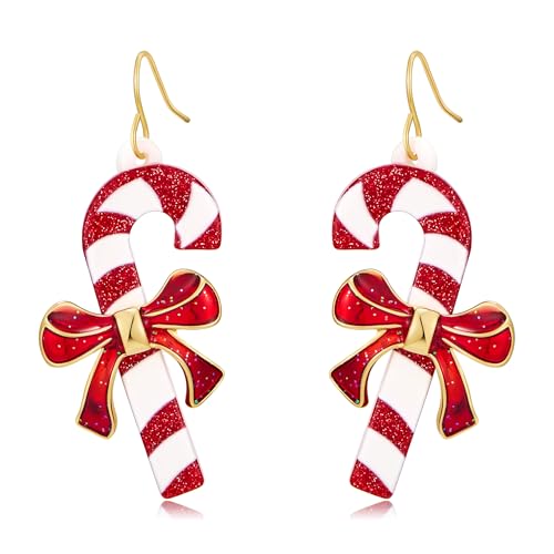 HUAYUNFANG Candy Christmas Earrings for Women Holiday Red White Oil Candy Crutches Earrings Christmas Decoration Drop Dangle Earring for Party