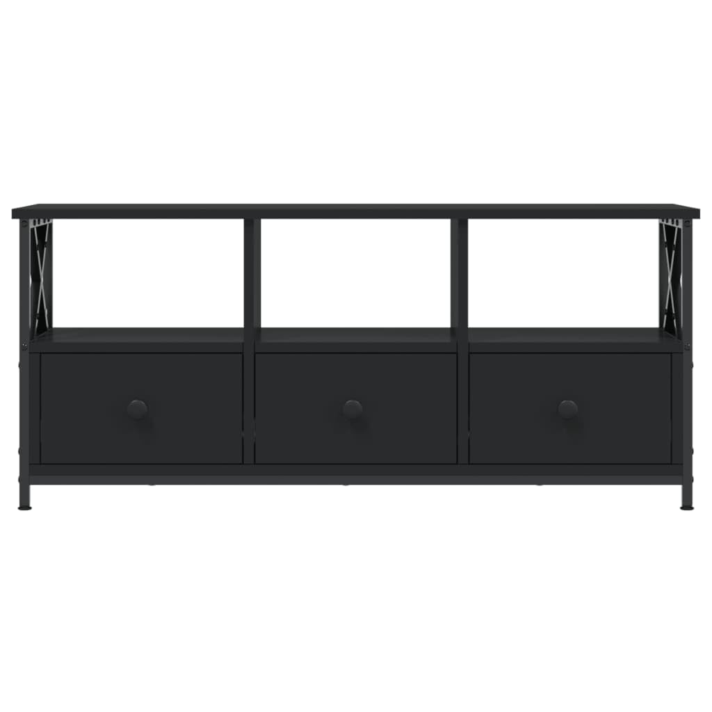 TV Schrank Schwarz 102 x 33 x 45 cm Industrial Lowboard aus Holzwerkstoff und Eisen mit 3 Schubladen für Wohnzimmer und Flur