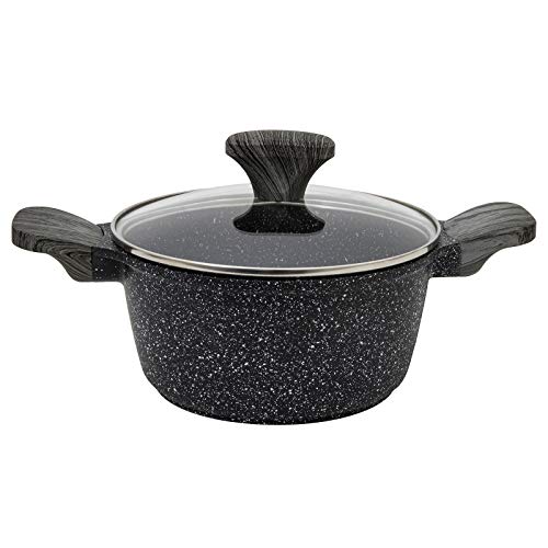 Country Kitchen Cookware Cast Aluminum Casserole Pot, 10 Quart, Speckled Dutch Oven with Handles and Glass Lid (Black) 1 Gallery Image