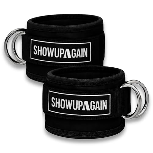 ShowUpAgain Ankle Straps for Gym Cable Machine Padded Adjustable Ankle Straps for Glutes Workouts, Kickbacks, Leg Extension & Curls with Metal D-Rings for Men & Women Training (Pair)