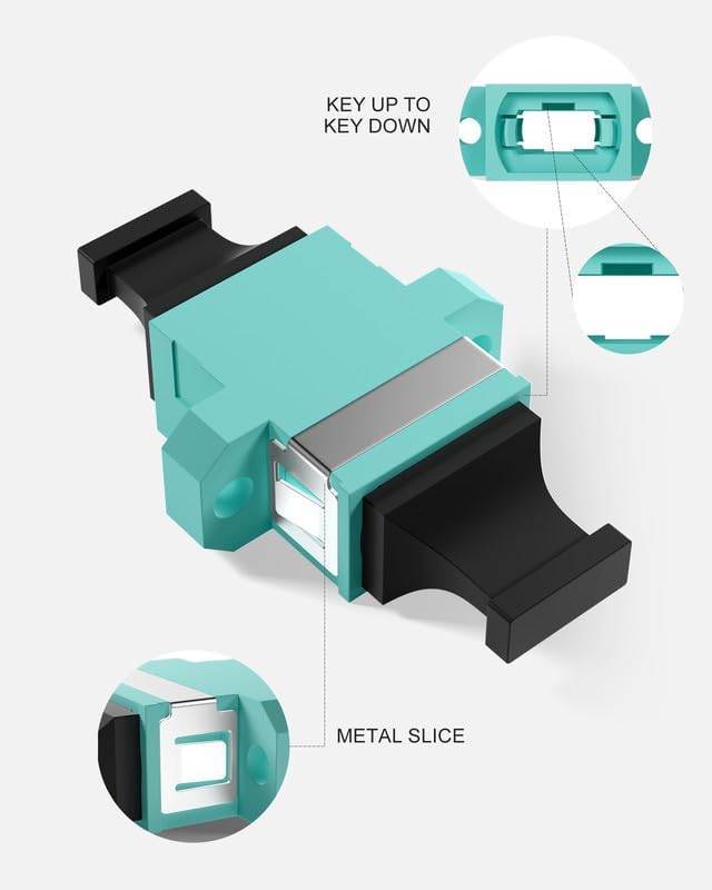 MPO to MPO Coupler, 20-Pack Key-Up to Key-Down OM3 Multimode Adapter 40G/100G, Supports 12/24-Core Connections – Aqua Green