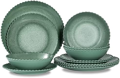 MissYIP Melamine Dinnerware Set - 12 Piece Fine Kitchenware, Service for 4, Plates Bowls Multicolor Dishwasher Safe, Food Grade Dinnerware Sets