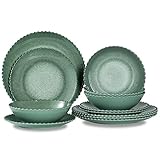 MissYIP Melamine Dinnerware Set - 12 Piece Fine Kitchenware, Service for 4, Plates Bowls Multicolor