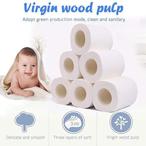 PTG 10 Rolls Toilet Paper, 3-Ply Standard Rolls Toilet Paper Towel Soft Skin-Friendly No Fragrance Bath Tissue Paper for Commercial Household Towel Tissue (3-PLY 10 Rolls) - Thumbnail 4