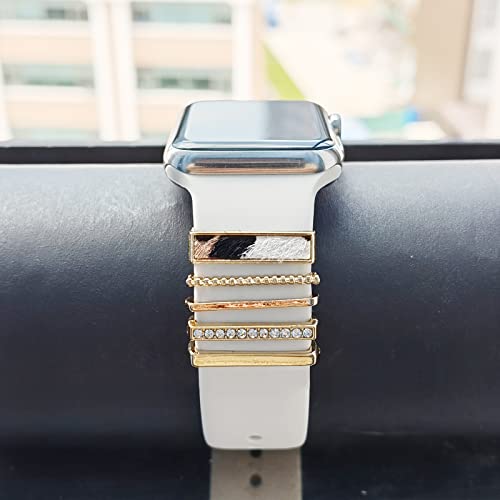 Image of 5Pcs Charms for Apple Watch band 41mm 45mm 40mm 44mm 38mm 42mm 46mm 49mm Women,Diamond+Metal Jewelry Decorative Ring For iWatch series 11 10 9 8 7 6 5 4 se 3 /2,Galaxy watch 7 /6 /5 /4,Strap Accessories