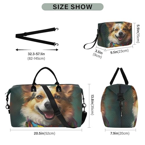 Large Travel Duffel Bag, Happy Doggy Sports Tote Gym Bag, Shoulder Weekender Overnight Bag for Women Men, Carry On Luggage with Toiletry Bags3