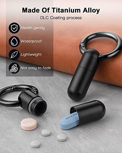 Image of TISUR Small Titanium Keychain Pill Holder, Pocket Pill Case for Travel | Waterproof Pill Fob,Portable Pill Box Container,Purse Pill Organizer Tube