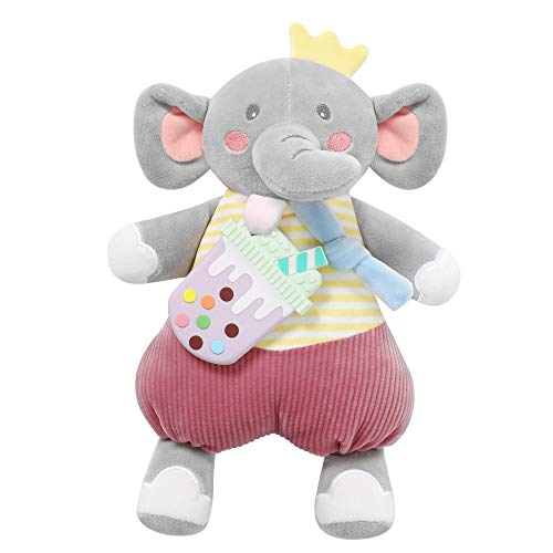 TILLYOU Plush Teething Toys for Babies 6-12 Months, Soft Cuddly Plush Animal, Silicone Baby Teether Toys for Boys, Girl, Infant, Toddler,Soothe Sore Gums, 3 Months+ (Elephantï¼11.5Ã8in)