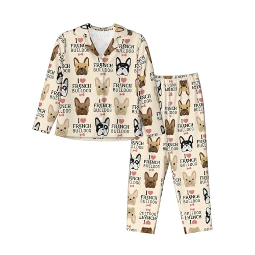 Pyjama bouledogue français femme ensemble manches longues et bas long