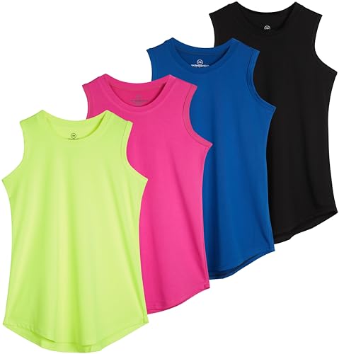 4 Pack: Girls Active Athletic Quick Dry Fit Tank Top Tee Essentia...