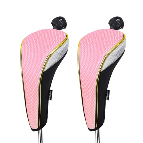 Andux 2Pcs/Set Golf Hybrids Club Head Covers with Dial No. Tag Pink