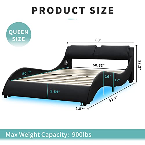 Buy Queen Led Bed Frame Modern Deluxe Faux Leather Upholstered Platform
