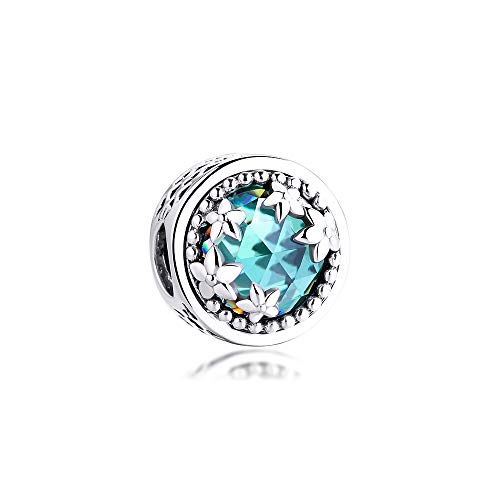CKK 925 Sterling Silver Magnolia Bloom Flower Charms with Green Classic Crystal Charms for Pandora Bracelets Jewelry Making