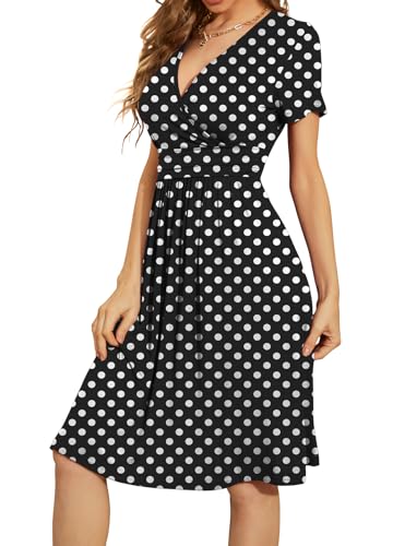 Image of WEACZZY Women's Summer Short Sleeve Casual Dresses V-Neck Floral Party Dress with Pockets