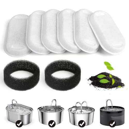Image of Cat Water Fountain Filters, 6 Filters & 2 Foam Pads, for Steel Fountain