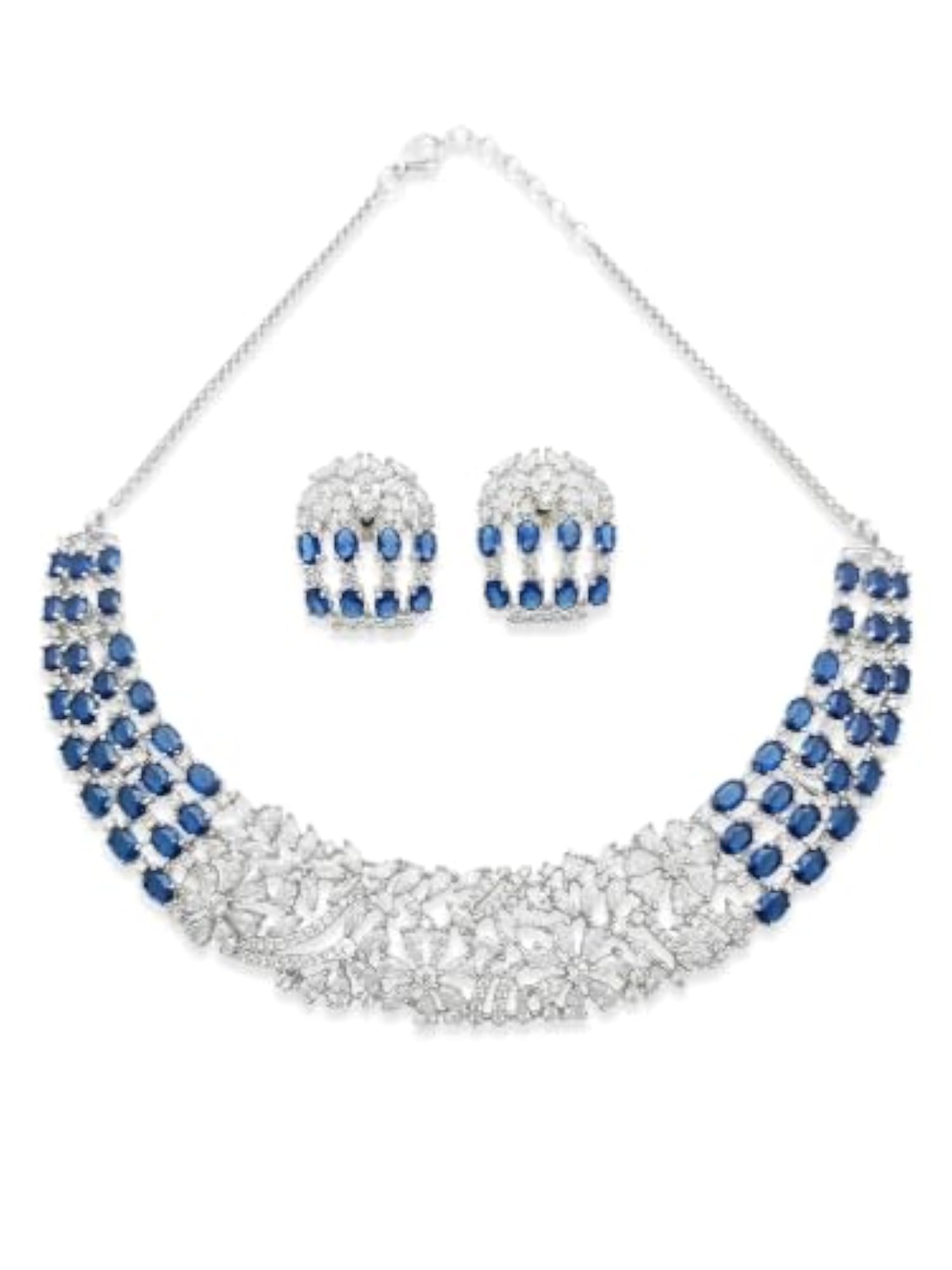 Silver-Plated American Diamond Party Necklace Set