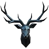 SHABOZ Wall Decor Wall Decorations Big stag Head Wall Mount Large, 52x68cm - Modern Deer Head Wall Sculpture，Geometry Resin, Home Wall Decor for Living Room Bedroom Bathroom Porch (Color : Black)