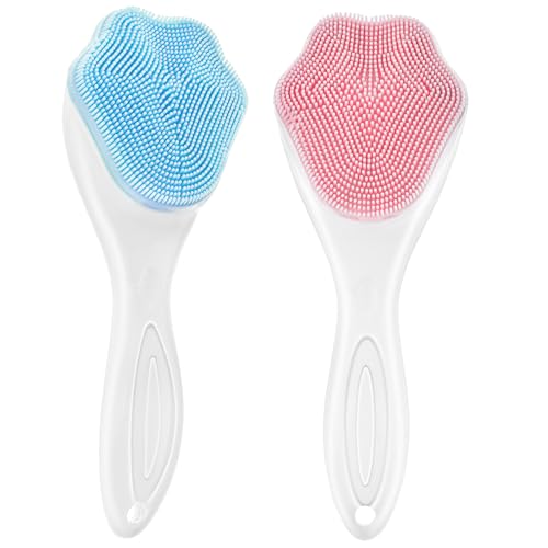 YBEATY 2 Pack Silicone Face Scrubber Manual Handheld Exfoliating Facial Cleansing Brush Remove Blackheads Soft Fine Bristles Waterproof Massaging Facial Wash Brush for Sensitive Skin Face Skincare