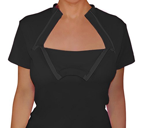 ComfyChemo® CHEMOWEAR : Women's Short Sleeve Chemotherapy Port Zipper Shirt2