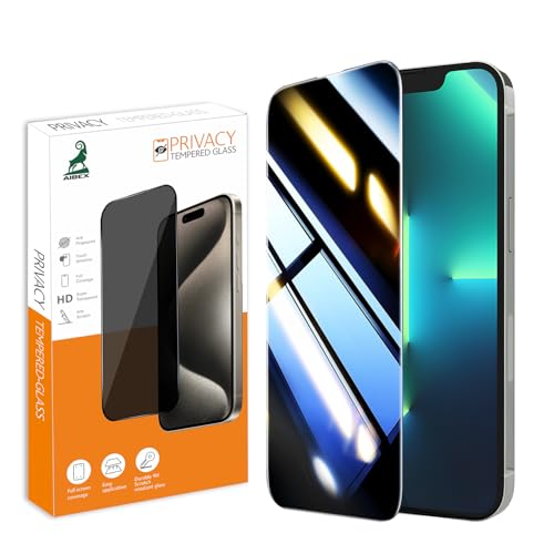 Image of AIBEX Privacy Tempered Glass for Apple iPhone 13 / Apple iPhone 13 Pro /Apple iPhone 14 / Apple iPhone 16E | 9H Hardness | Anti-Spy Screen Guard | Anti-Fingerprint | Edge-to-Edge Privacy Protection