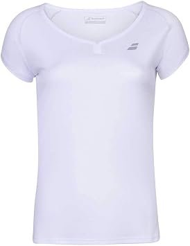 Babolat Girls Play Cap Sleeve Tennis Tee, White/White, 100% Polyester US Youth Size 10-12