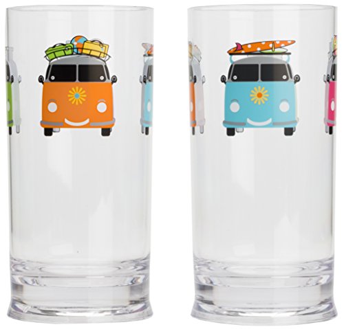 Flamefield Camper Smiles Tall Tumbler Glasses - Pack of 2 - Transparent