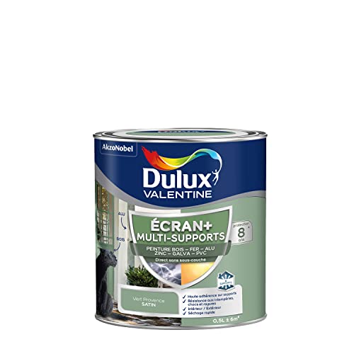 Dulux Valentine ECRAN+ MULTI-SUPPORTS EXTERIEURE - Peinture en Phase Aqueuse pour l'Éxtérieur et l 'Intérieur - Satin Vert Provence 0,5 L