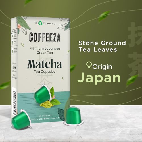 Image of Coffeeza Matcha Green Tea Capsules | 100% Pure Japanese Matcha in Aluminium pods | Compatible with Coffee Machines-Pack of 1 (Box of 10 Capsules)