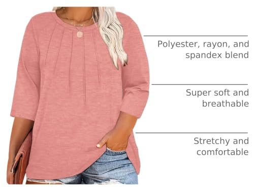 Image of Chulianyouhuo Womens Plus Size Tops 3 /4 Sleeve Casual T Shirts | Crew Neck, Pleated Blouse Tee, Dressy Casual Shirts, Loose Fit Tunic Tops, Soft Fabric, Going Out Outfits