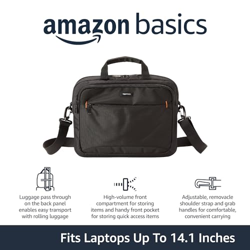 Amazon Basics Laptop Tablet Carrying Case with Shoulder Strap and Grab Handles, 14-inch, Black, Compartments for Storage by Amazon Basics - Image 3