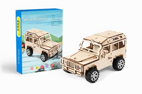 Image of DIY Wooden Off-Road Car STEM Science Toy Kit for Kids | 3D Puzzle Craft Model | Educational Learning & Logical Thinking Toy | 120 Pieces | Age 8+ (Off-Road Vehicle)