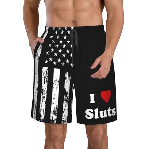 I Love Sluts I Love Hot Sluts Mens Swim Trunks Quick Dry Mens Swimsuit,Swim Shorts Summer Beach Shorts with Pockets
