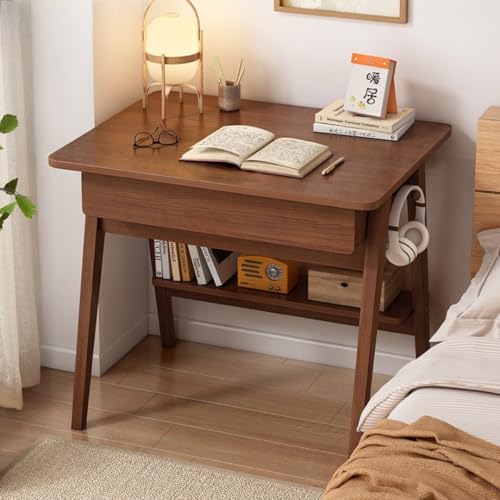 VGVG 机 デスク パソコンデスク 引き出し2段 棚付き ホームオフィスデスク フック付き モダンワーク ライティングスタディデスク PCテーブル ワークステーション 小スペース用 引き出し×2 椅子なし (引き出しなしモデル - ダークウォルナットカラ