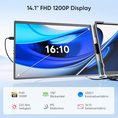 Image of Dopesplay 14.1 inch Triple Portable Monitor with Case FHD 1920x1200 IPS Laptop Screen Extender Type-C /USB, Plug & Play | Fits 14 inch-17 inch Laptops, Compatible with Mac /Windows /Chrome /Switch