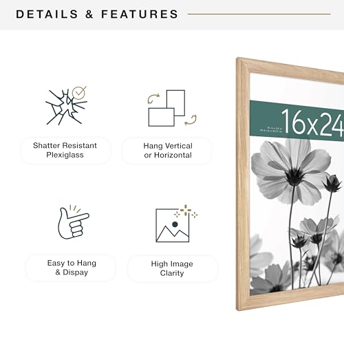 MCS Studio Gallery Classic 16x24 Poster Frame Natural Woodgrain, Vertical & Horizontal Wall Hanging Large Picture Frame for Photos, Posters & Art Prints (1-Pack)